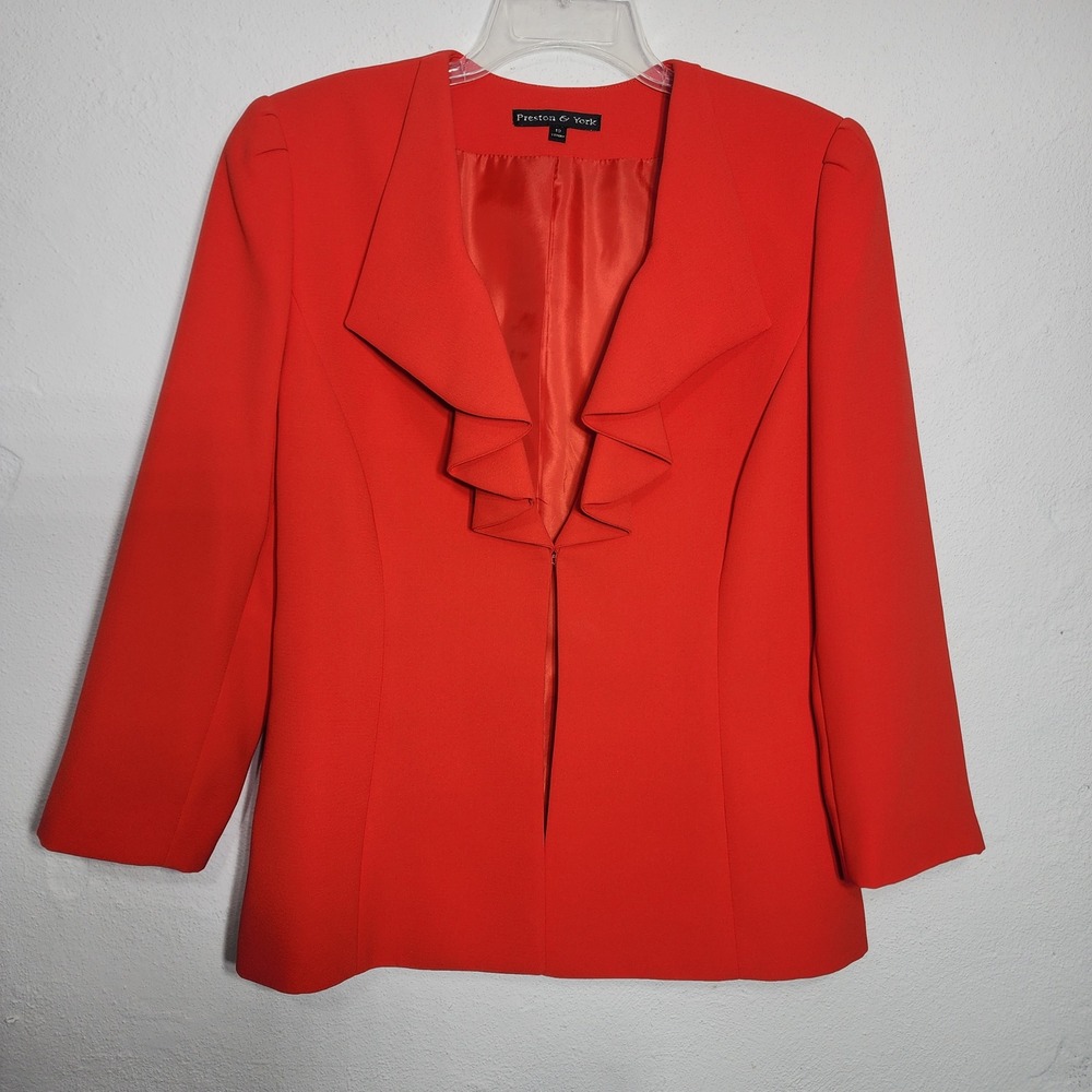 Preston & York Blazer 10 Polyester Red Ruffle Lapel Career Professional Jacket